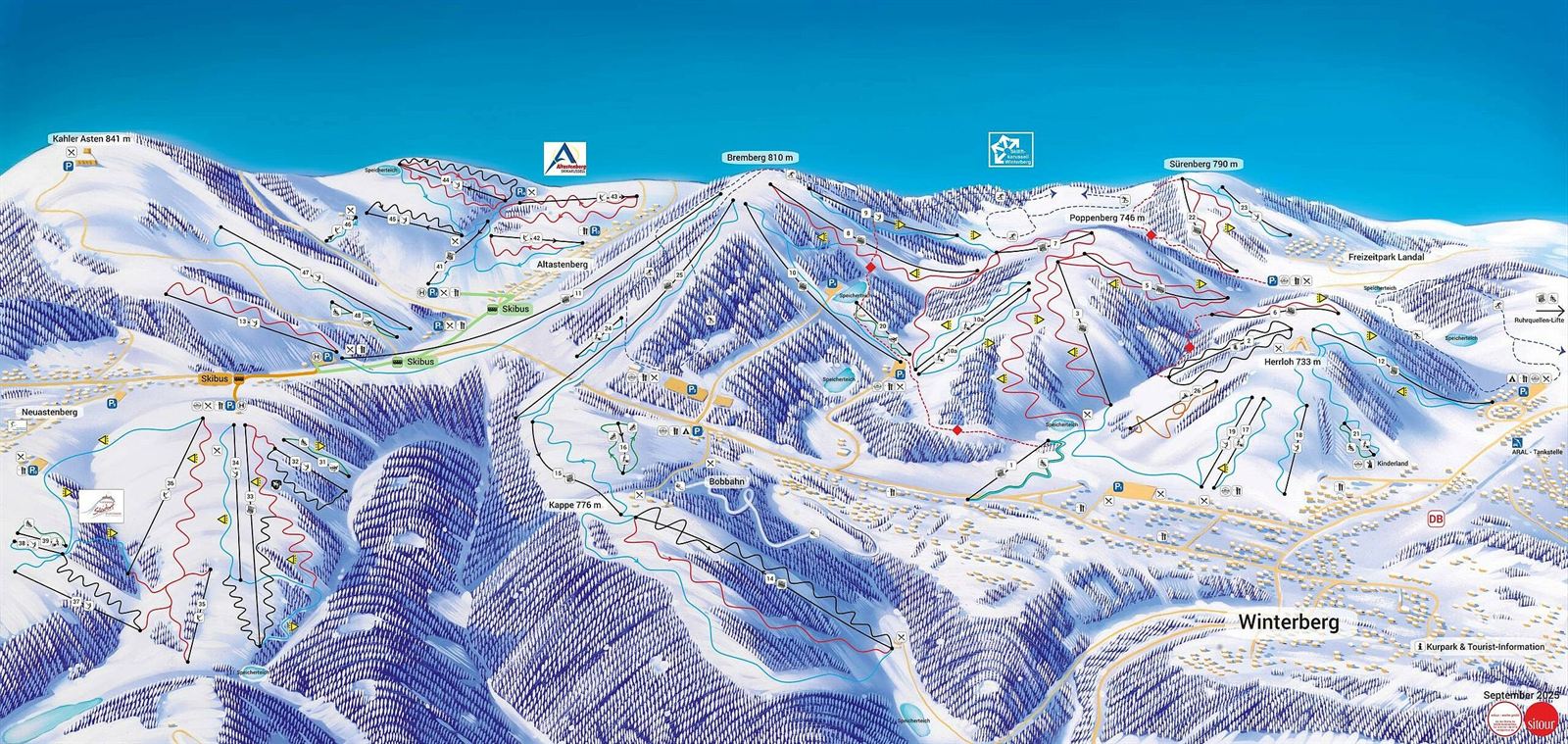 Besneeuwde piste van de Postwiese in Winterberg